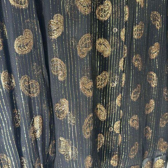 Zara Black & Gold Metallic Paisley Print Button Down Long Sleeve Blouse - Picture 7 of 10